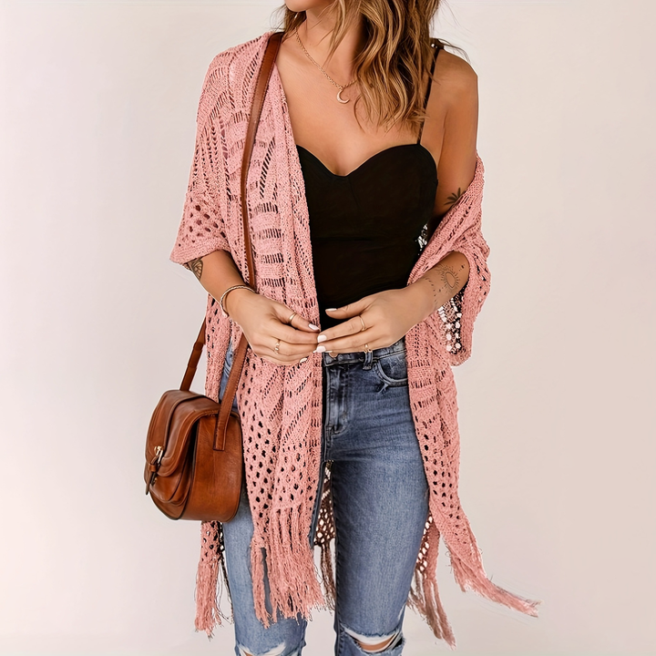 Bohemian style crochet tassel cover-up