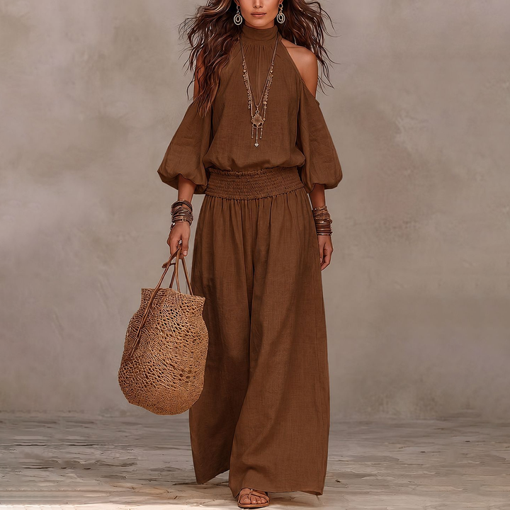 Boho Cold Shoulder Wide Leg Pants Set