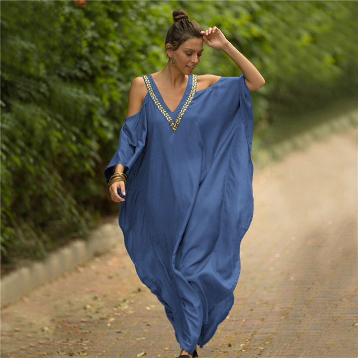 Embroidered Boho Beach Cover Up Maxi Dress