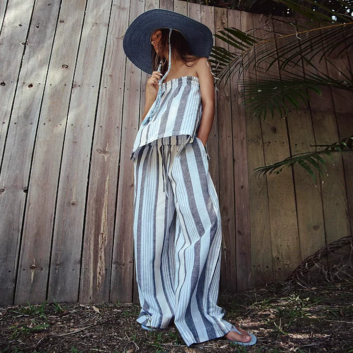 Elegant Striped Strapless Resort Co-Ord Set