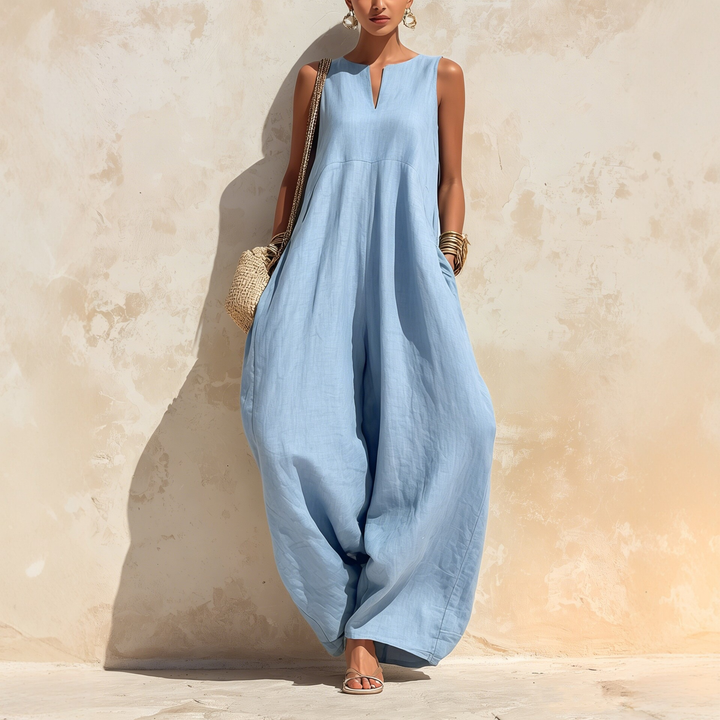Minimalist V Neck Wide Leg Jumpsuit
