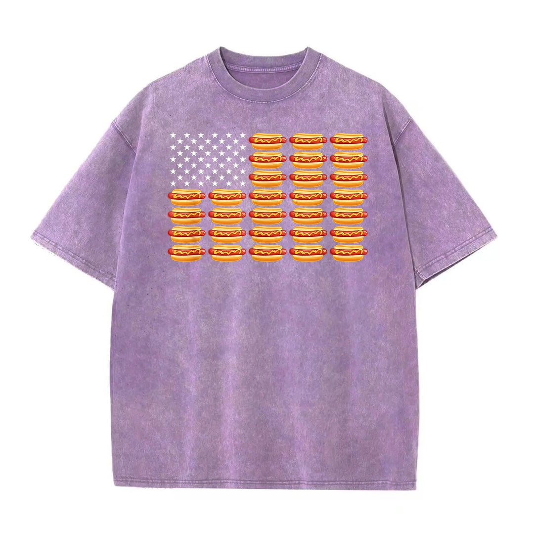 Retro Washed Cotton Hot Dog American Flag T-Shirt