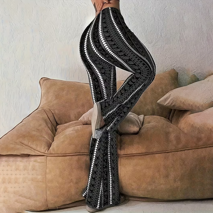 Bohemian-style printed high-elasticity flared leggings