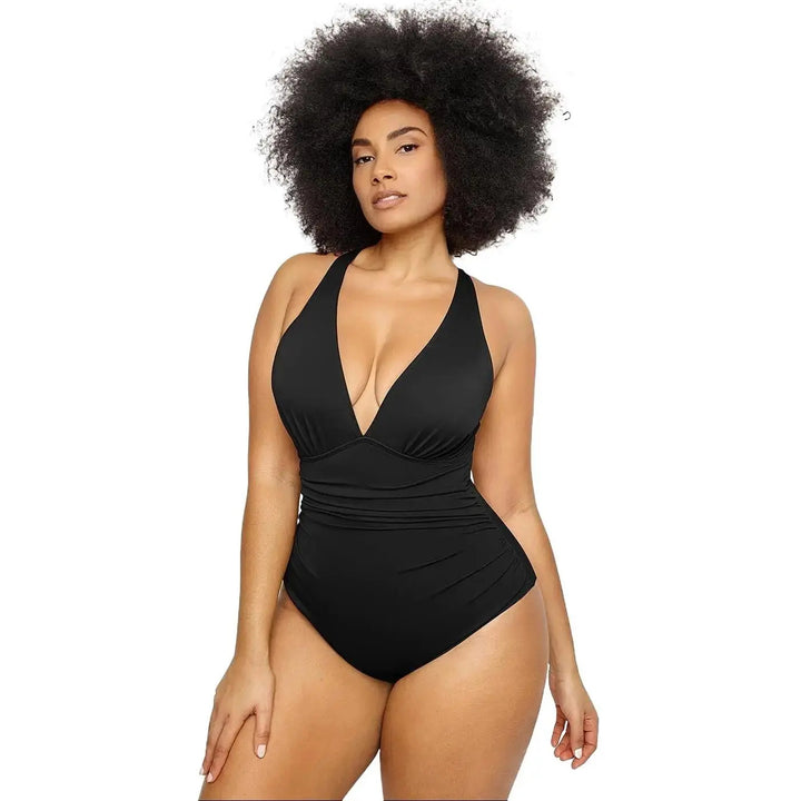 Deep V Cutout Cross-Back One-Piece Swimsuit