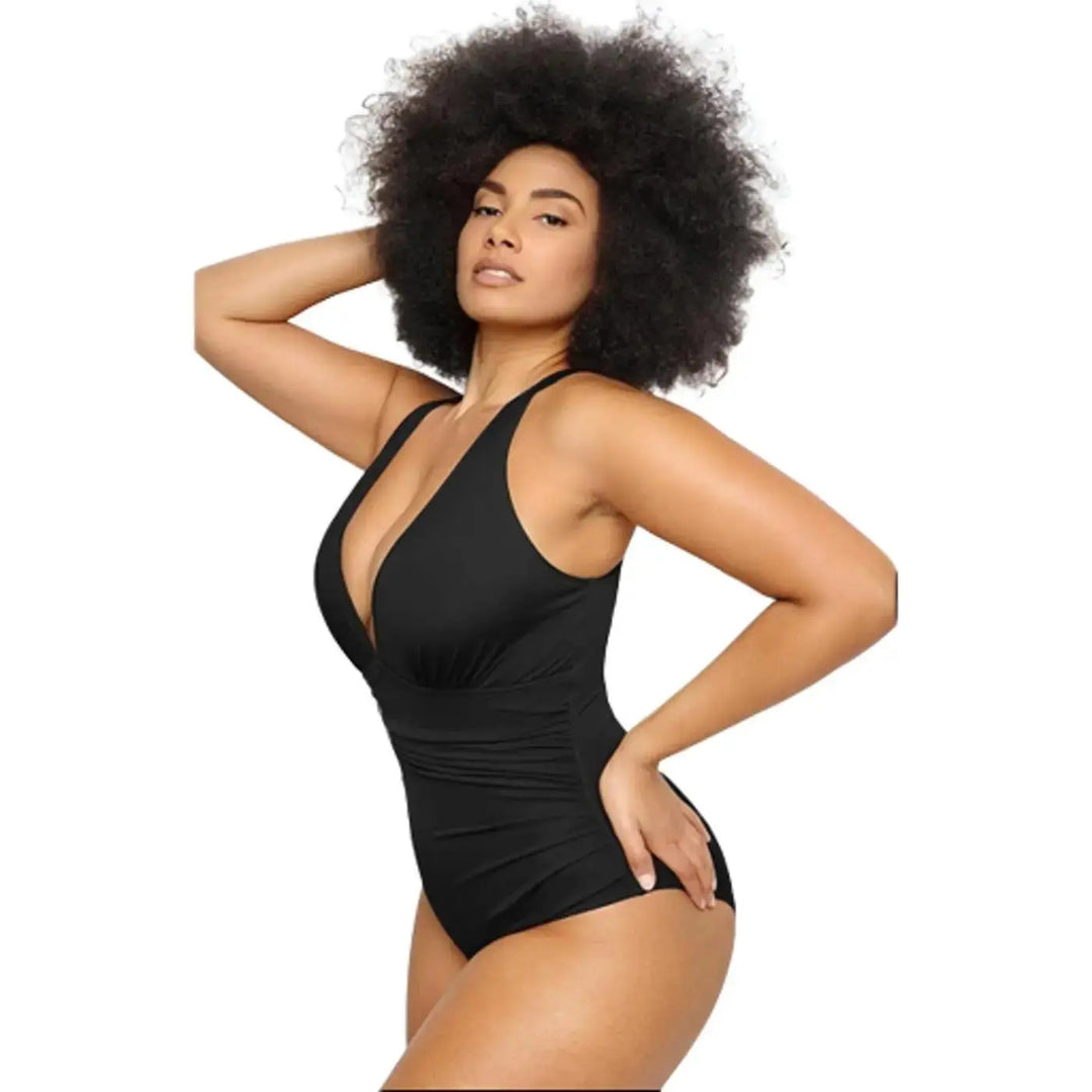 Deep V Cutout Cross-Back One-Piece Swimsuit