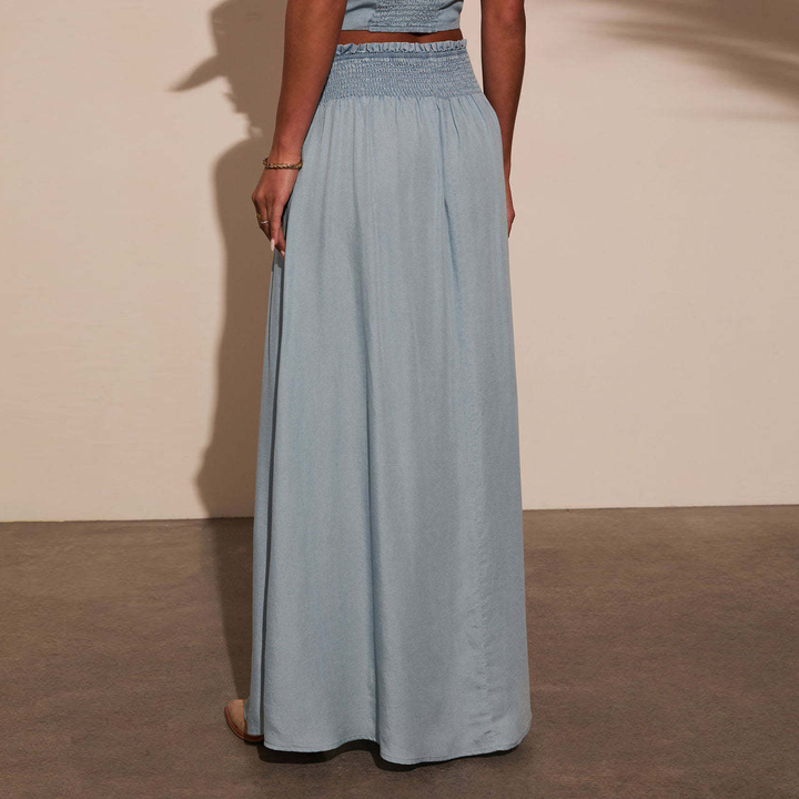 Smocked Button-Front Maxi Skirt
