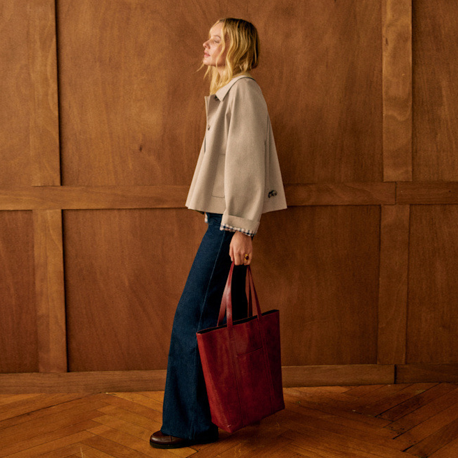 Short-collar button-down trench coat