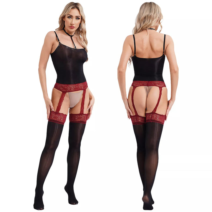 Shiny stockings halter neck jumpsuit