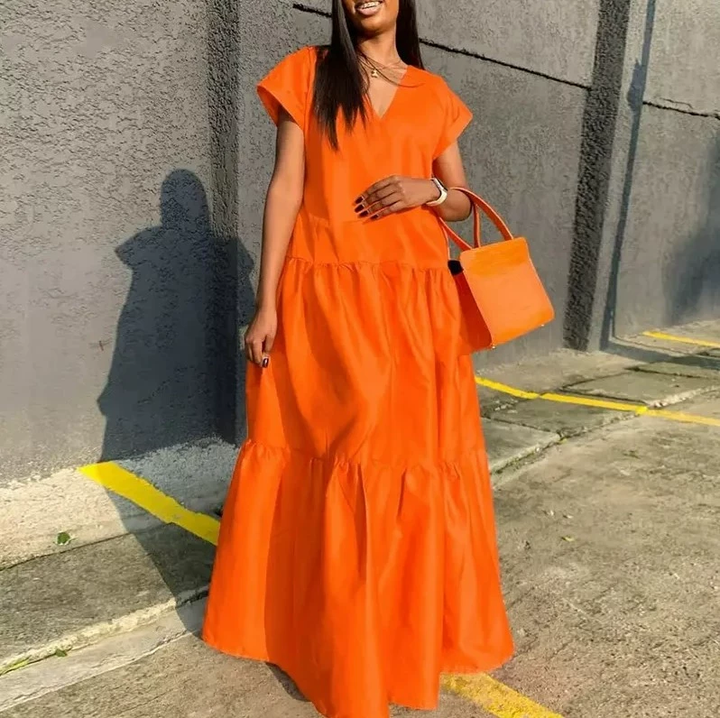 Cotton Blend V-Neck Slit Maxi Dress