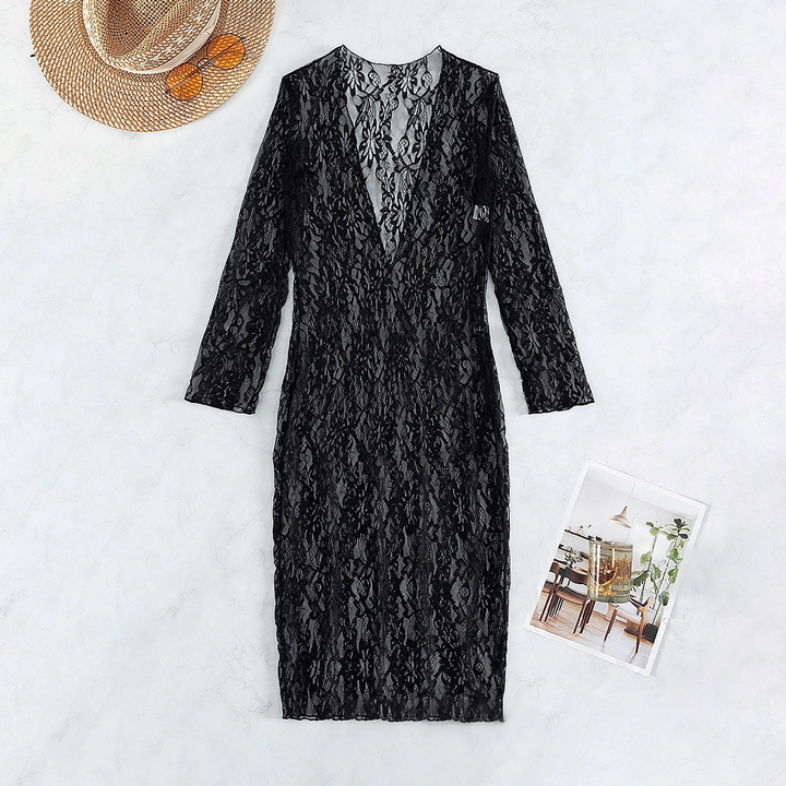 Women’s Lace Cover-Up Dress – Deep V-Neck