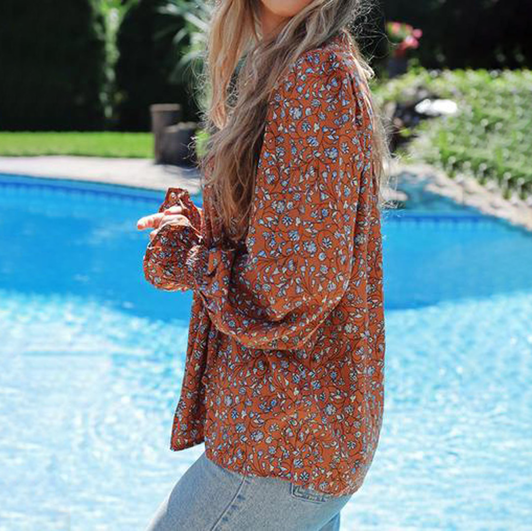 Tie Neck Puff Sleeve Chiffon Blouse