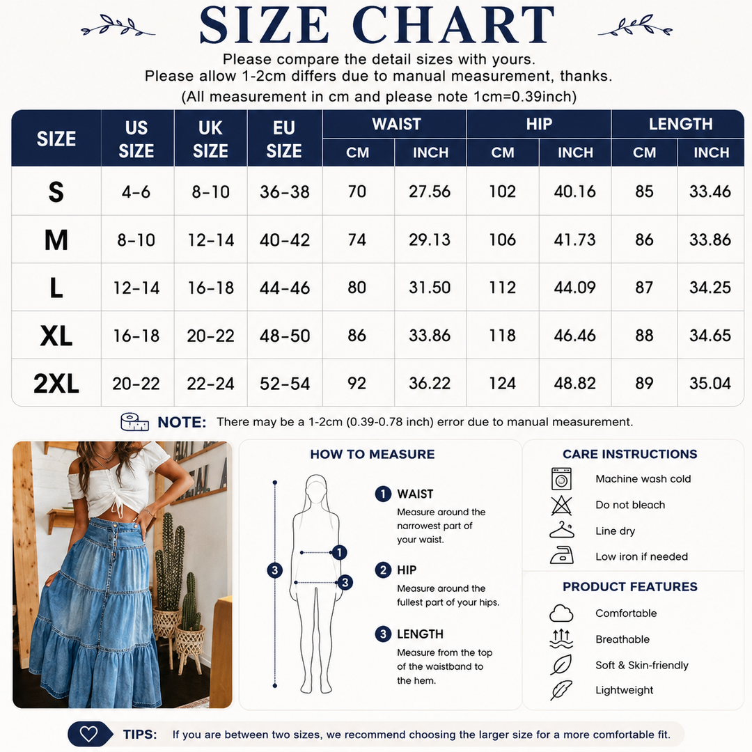 High Waist Tiered Denim Maxi Skirt