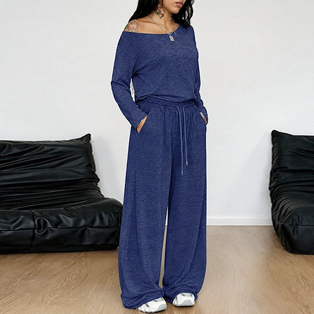 Off-shoulder wide-leg casual set