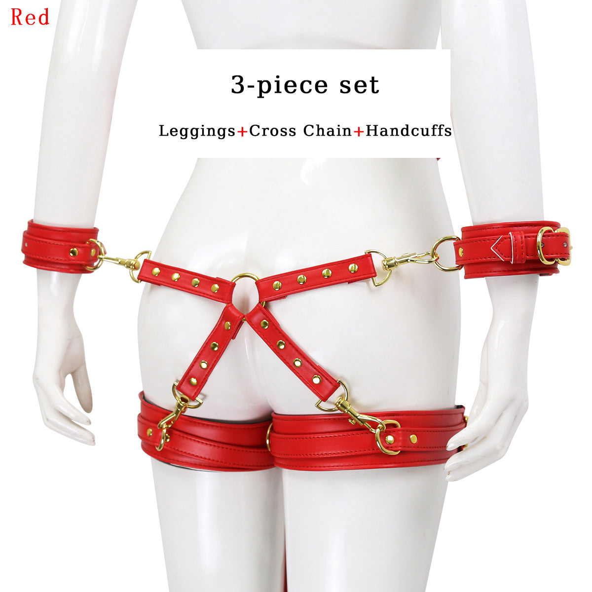Leather bondage handcuffs leg ring cross bondage belt