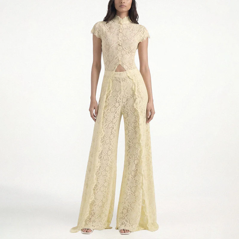 Elegant Floral Lace Wide Leg Jumpsuit