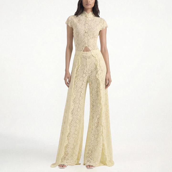 Elegant Floral Lace Wide Leg Jumpsuit