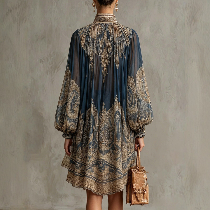 Elegant Baroque Print Chiffon Mini Dress