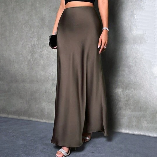 Elegant satin midi skirt