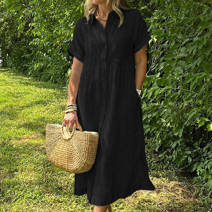 Relaxed Striped Cotton Linen Shirt Dress