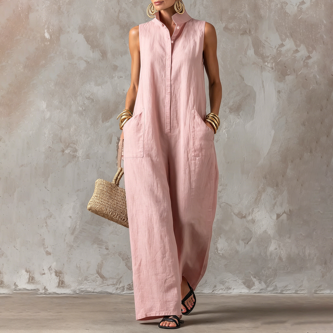 Casual vacation style jumpsuit, sleeveless wide-leg jumpsuit