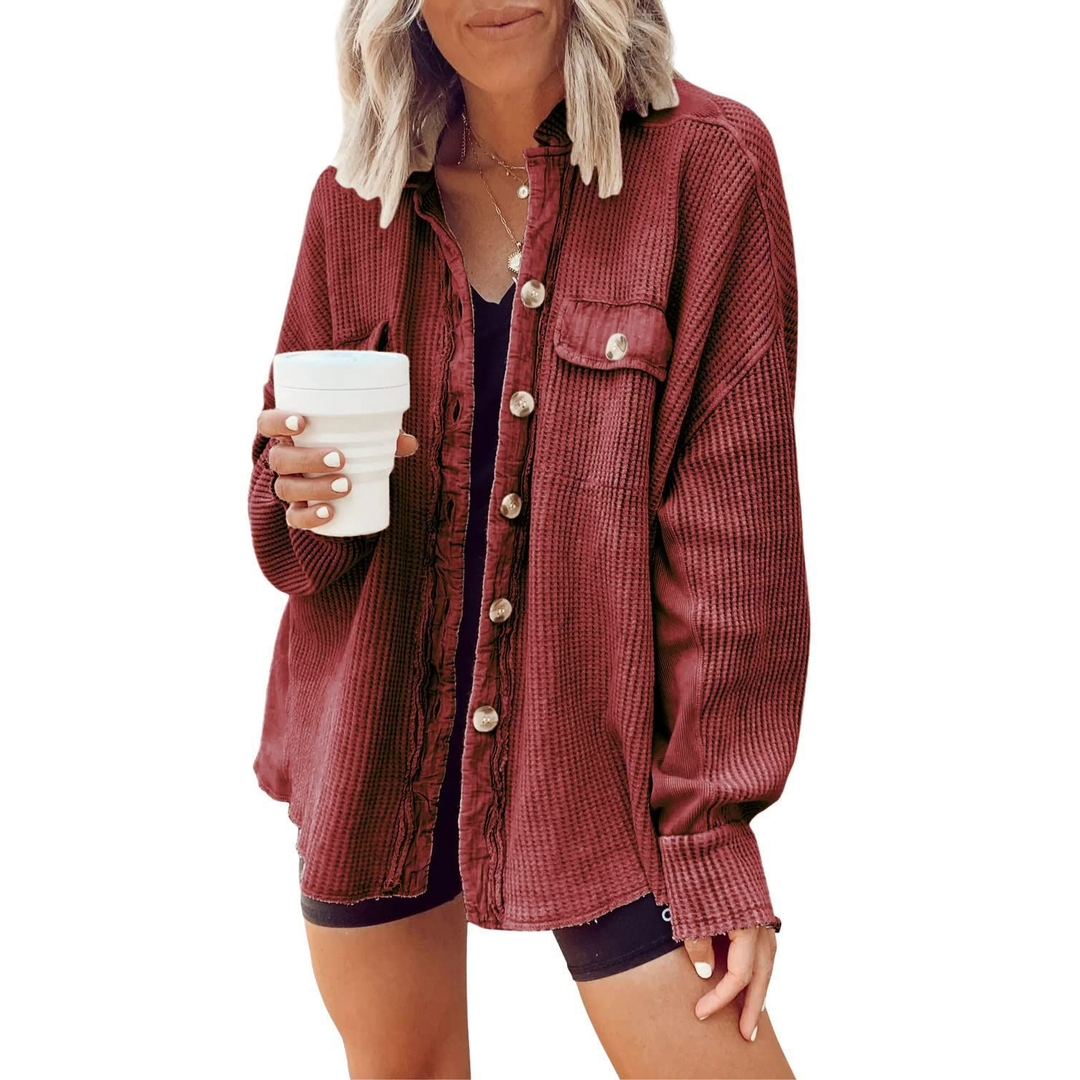 Casual collared pocket irregular shirt jacket for women