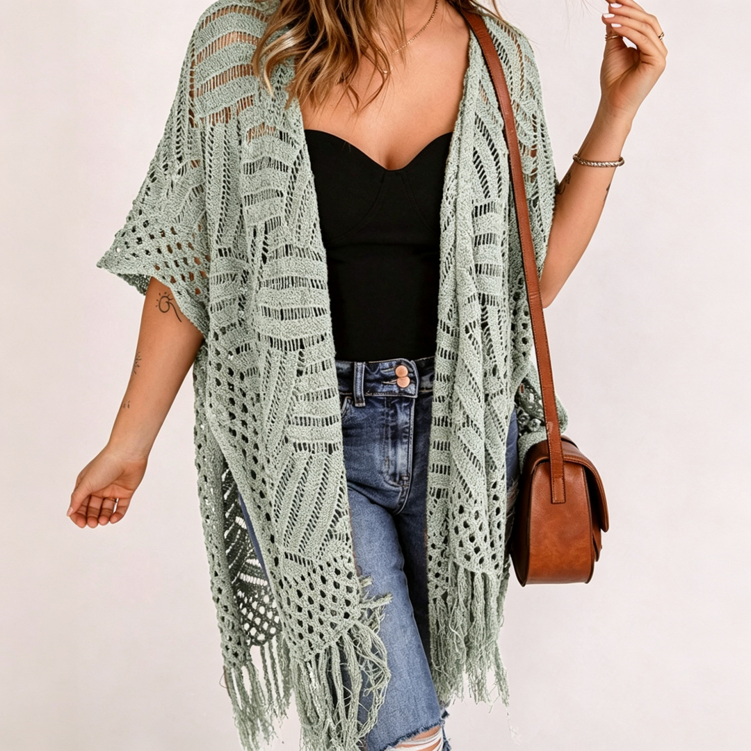 Bohemian style crochet tassel cover-up