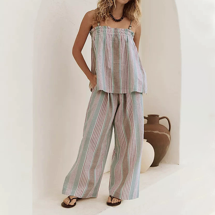 Elegant Striped Strapless Resort Co-Ord Set