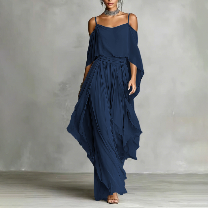 Elegant Off-Shoulder Chiffon Resort Jumpsuit