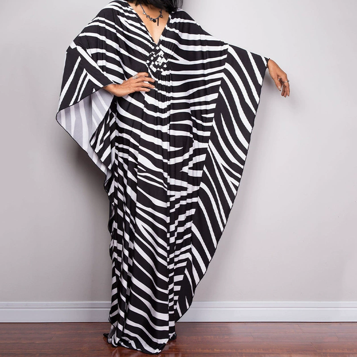 Relaxed Boho Off-Shoulder Striped Maxi Dress