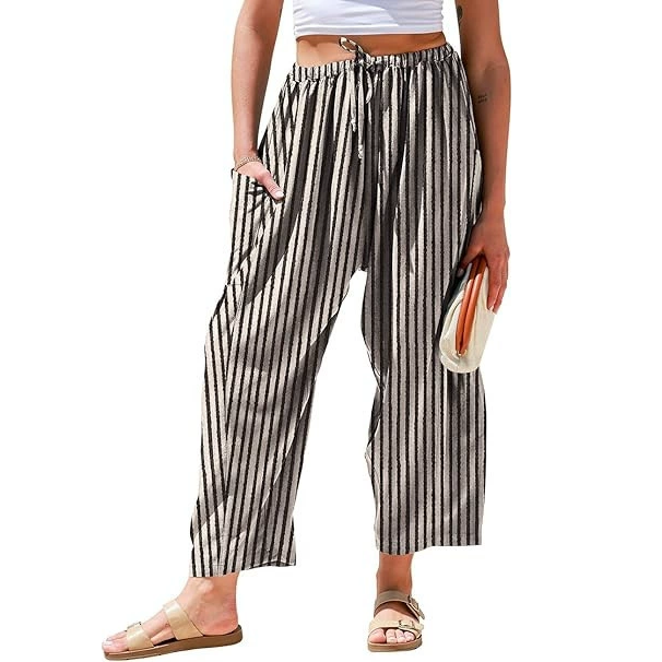 Relaxed Striped Cropped Straight Leg Pants