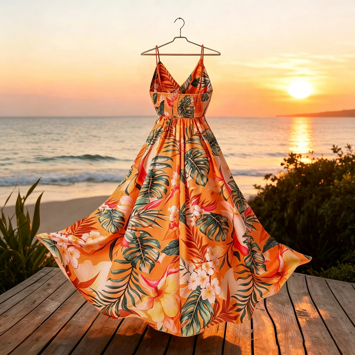 French Tropical Floral Maxi Dress