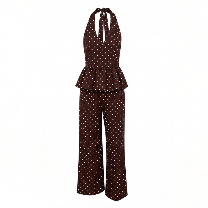 French Polka Dot Wide Leg Pants Set