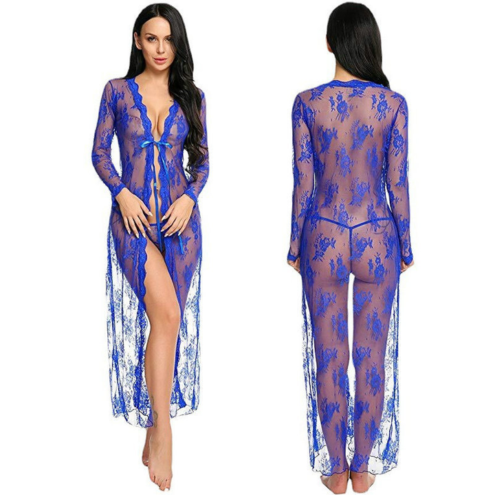 Women’s Sheer Lace Robe – Long Open-Front Design