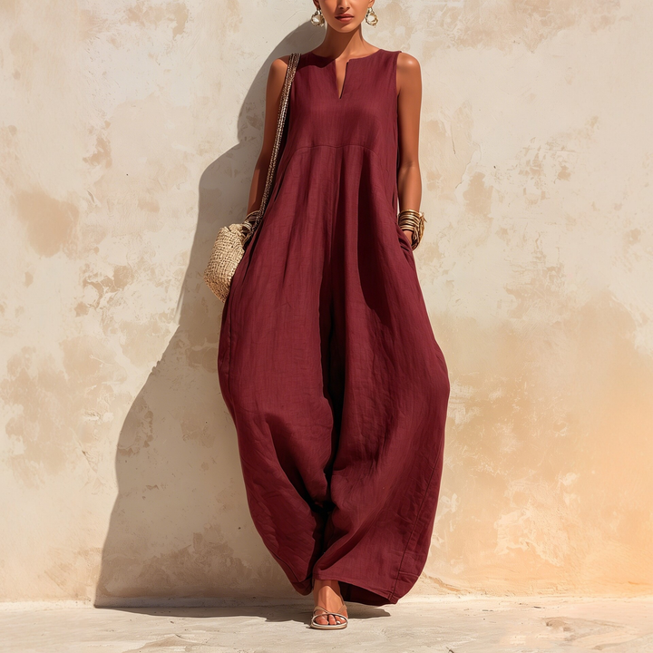 Minimalist V Neck Wide Leg Jumpsuit