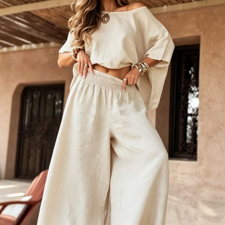 Women’s 2-Piece Set – Loose Top &amp; Wide-Leg Pants