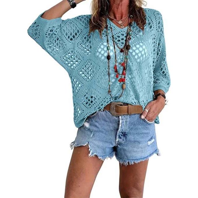Open Knit Batwing Sleeve Cover-Up