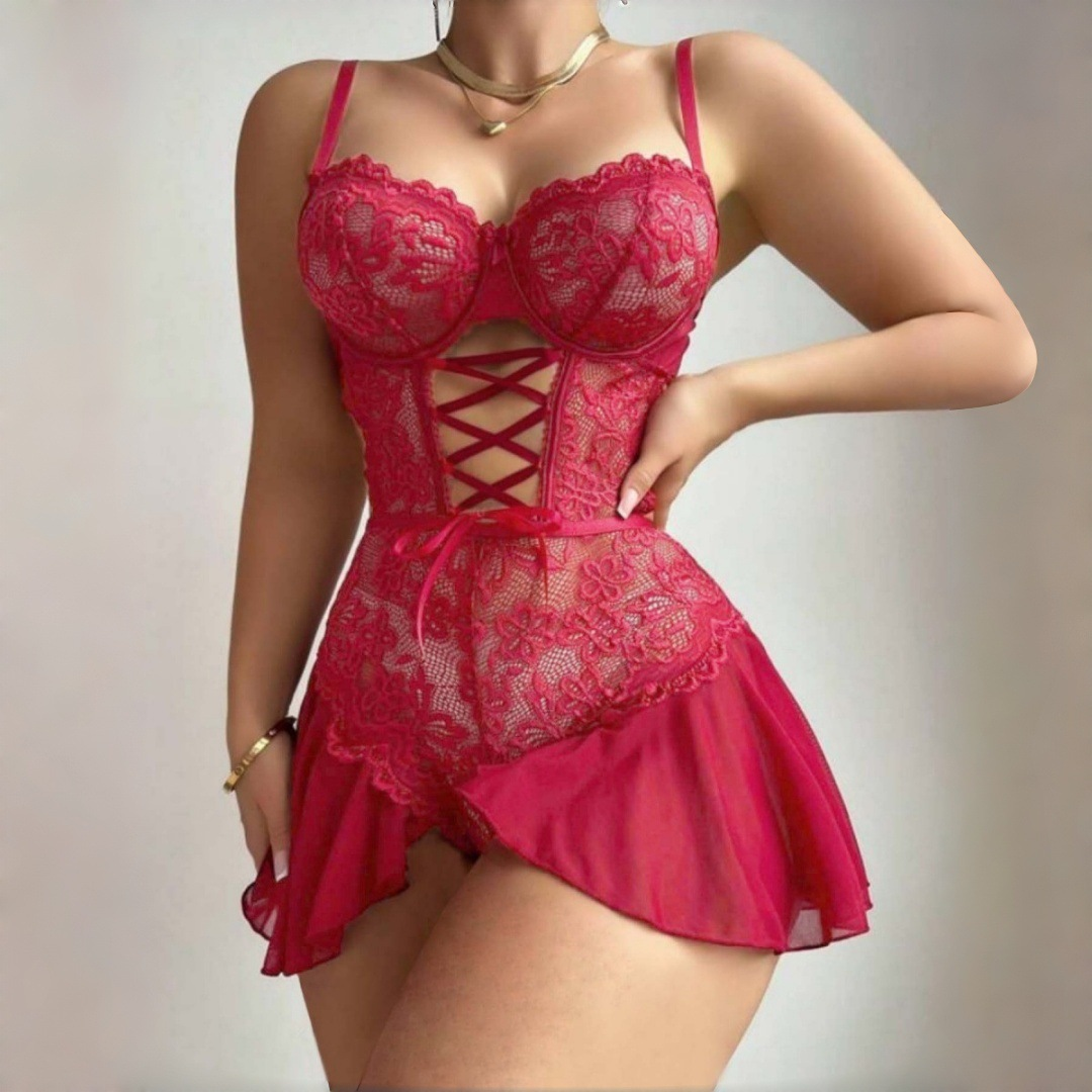 Women’s Lace Corset Babydoll – Lace-Up Detail