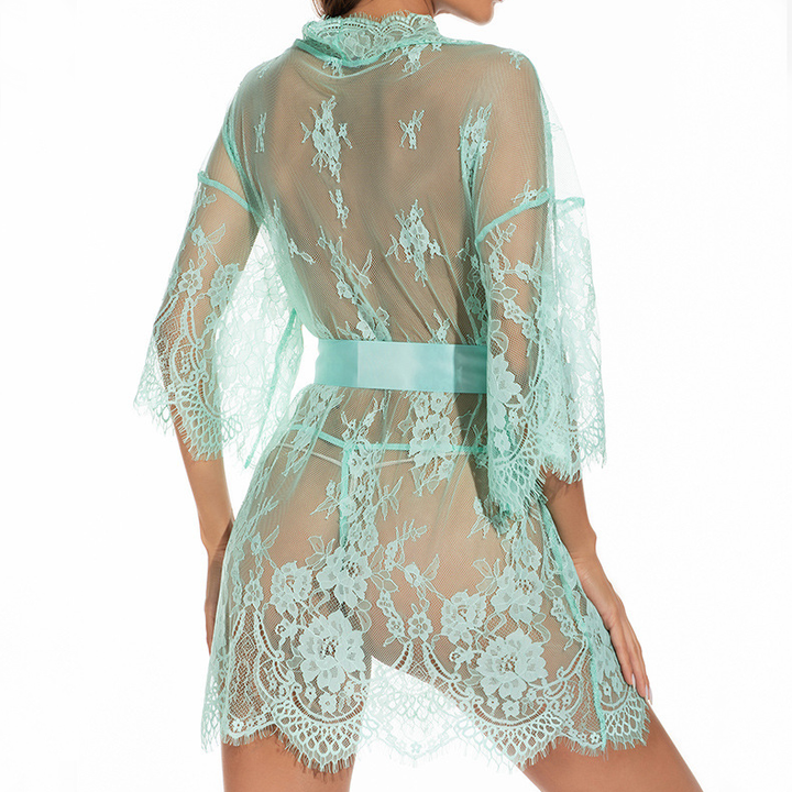 Sheer Lace Tie-Waist Robe