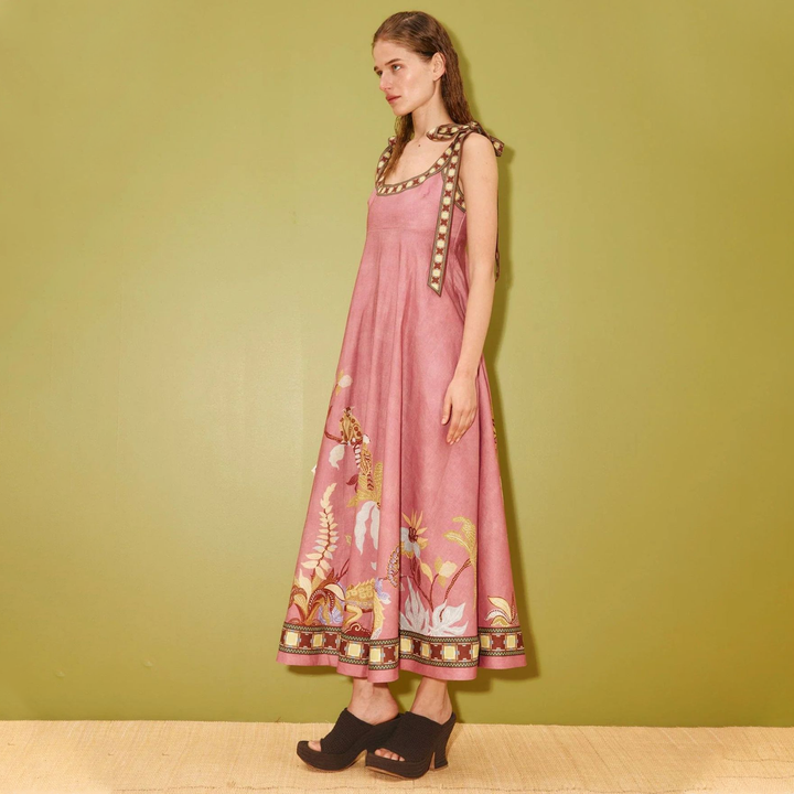 Artisan Tie-Shoulder Botanical Print Maxi Dress
