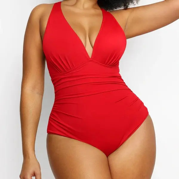 Deep V Cutout Cross-Back One-Piece Swimsuit