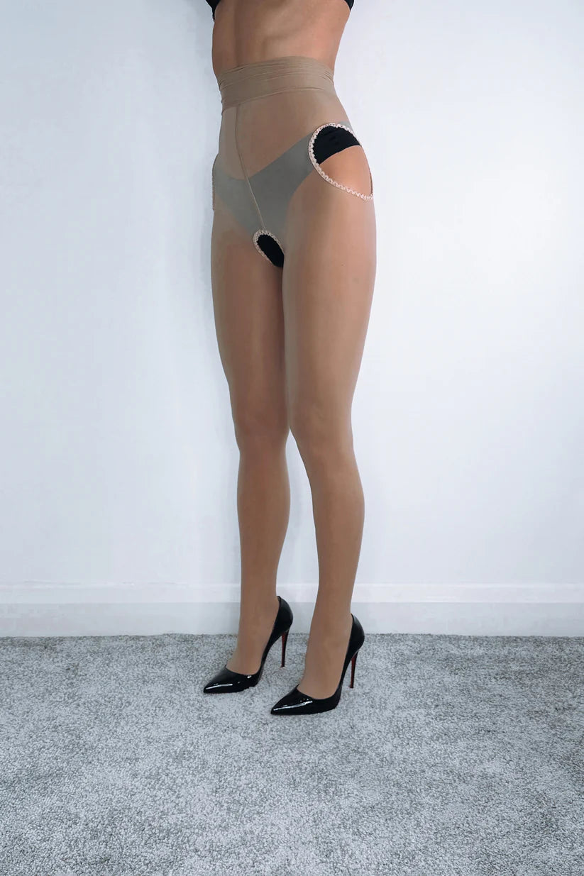 Four-Way Cutout High Gloss Open-Crotch Pantyhose