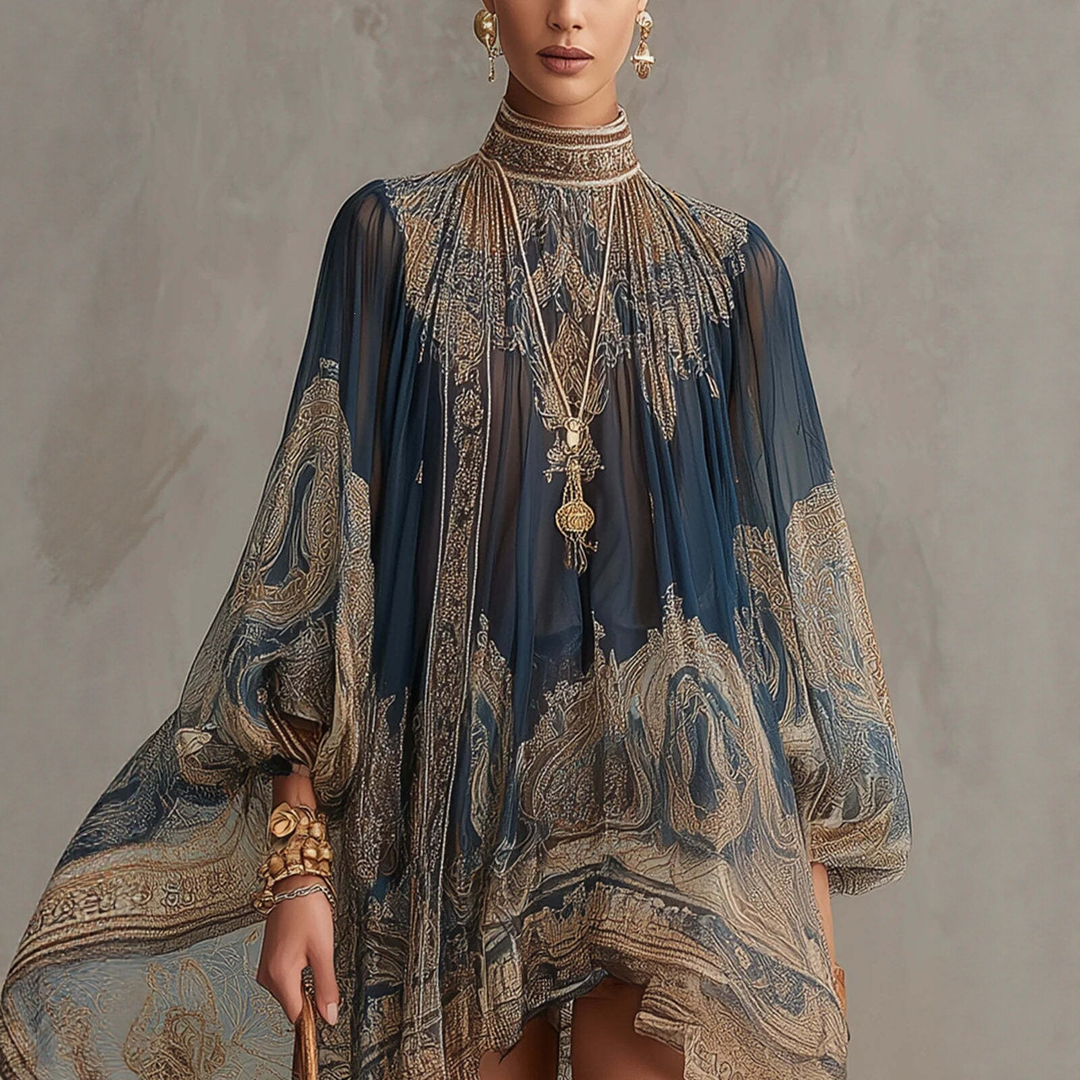 Elegant Baroque Print Chiffon Mini Dress