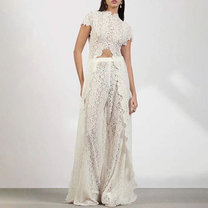 Elegant Floral Lace Wide Leg Jumpsuit