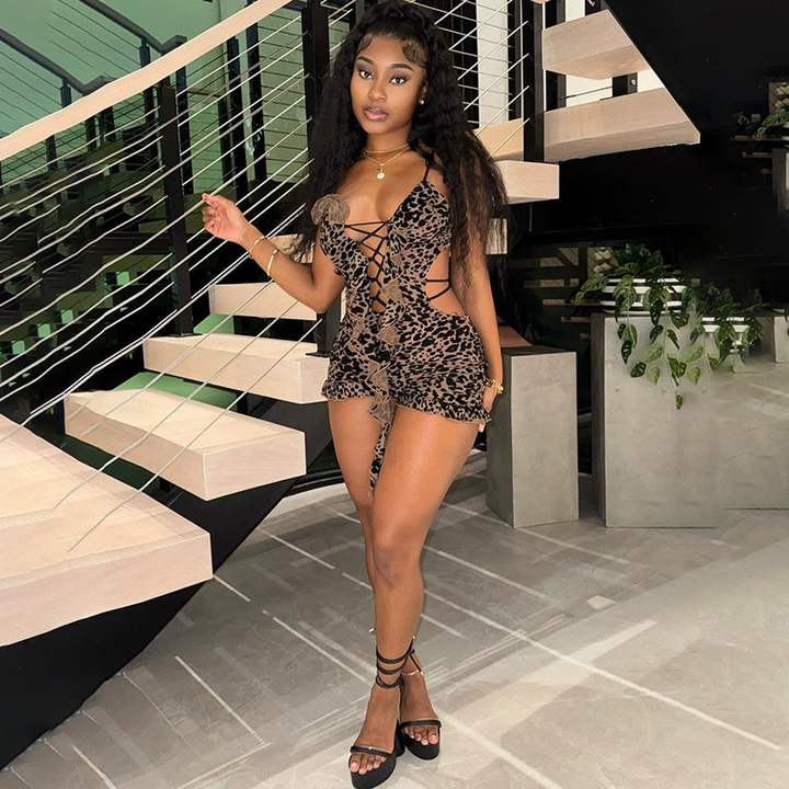 Leopard print lace-up bodysuit