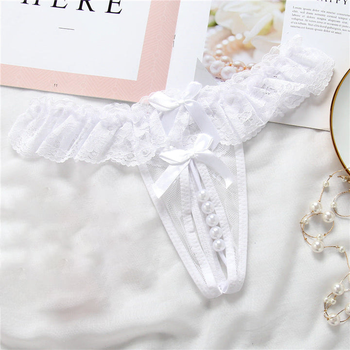 Lace crotchless thong