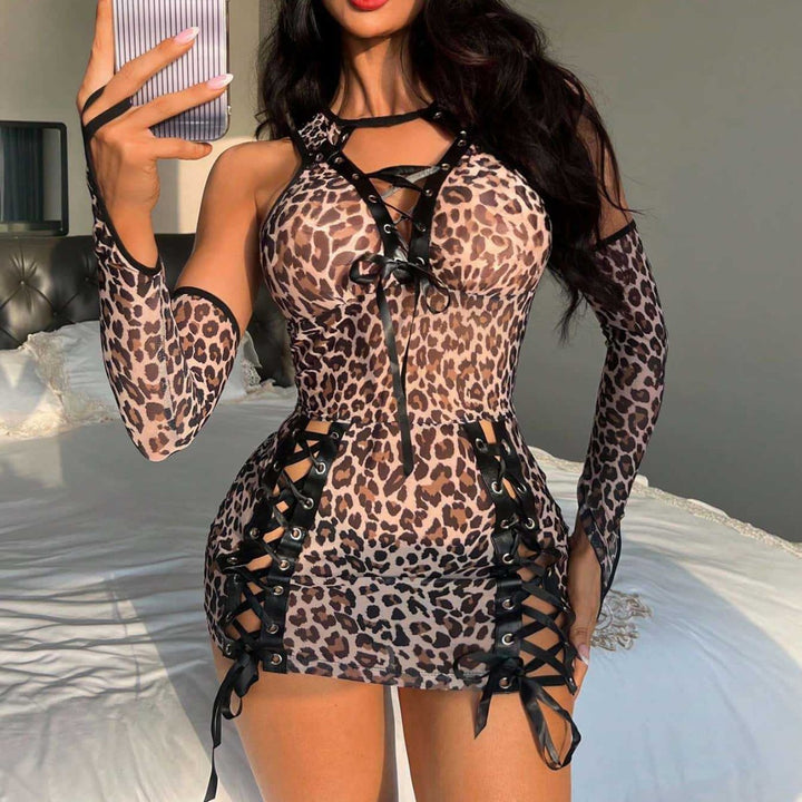 Leopard print lace slip dress