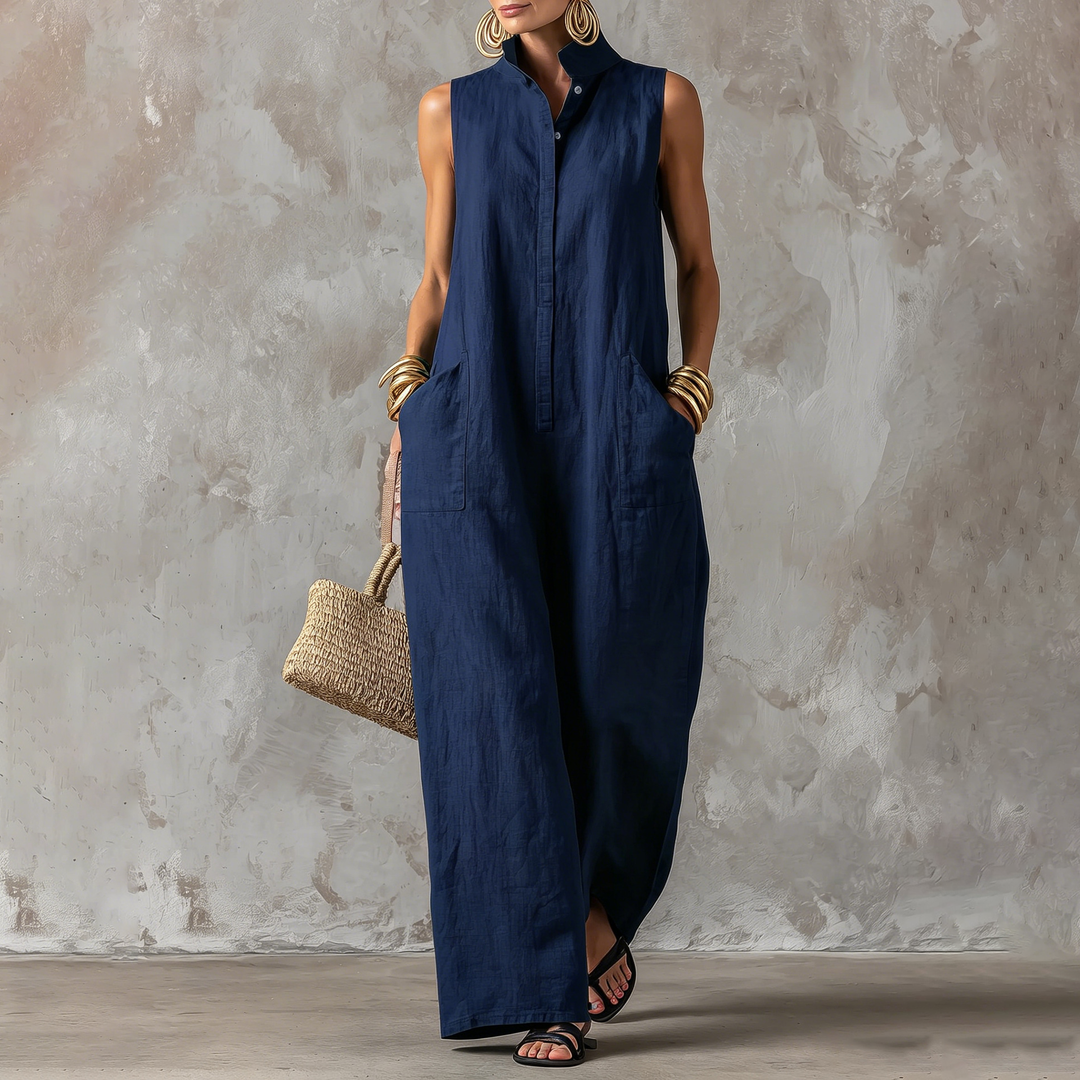 Casual vacation style jumpsuit, sleeveless wide-leg jumpsuit