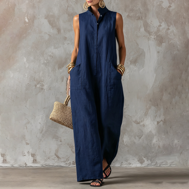 Casual vacation style jumpsuit, sleeveless wide-leg jumpsuit