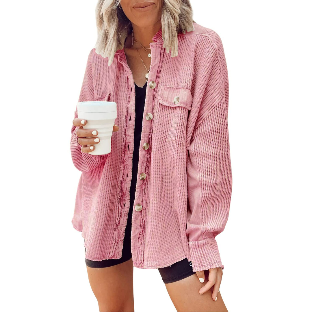 Casual collared pocket irregular shirt jacket for women