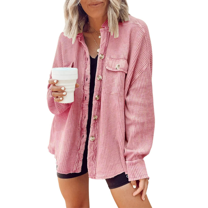 Casual collared pocket irregular shirt jacket for women